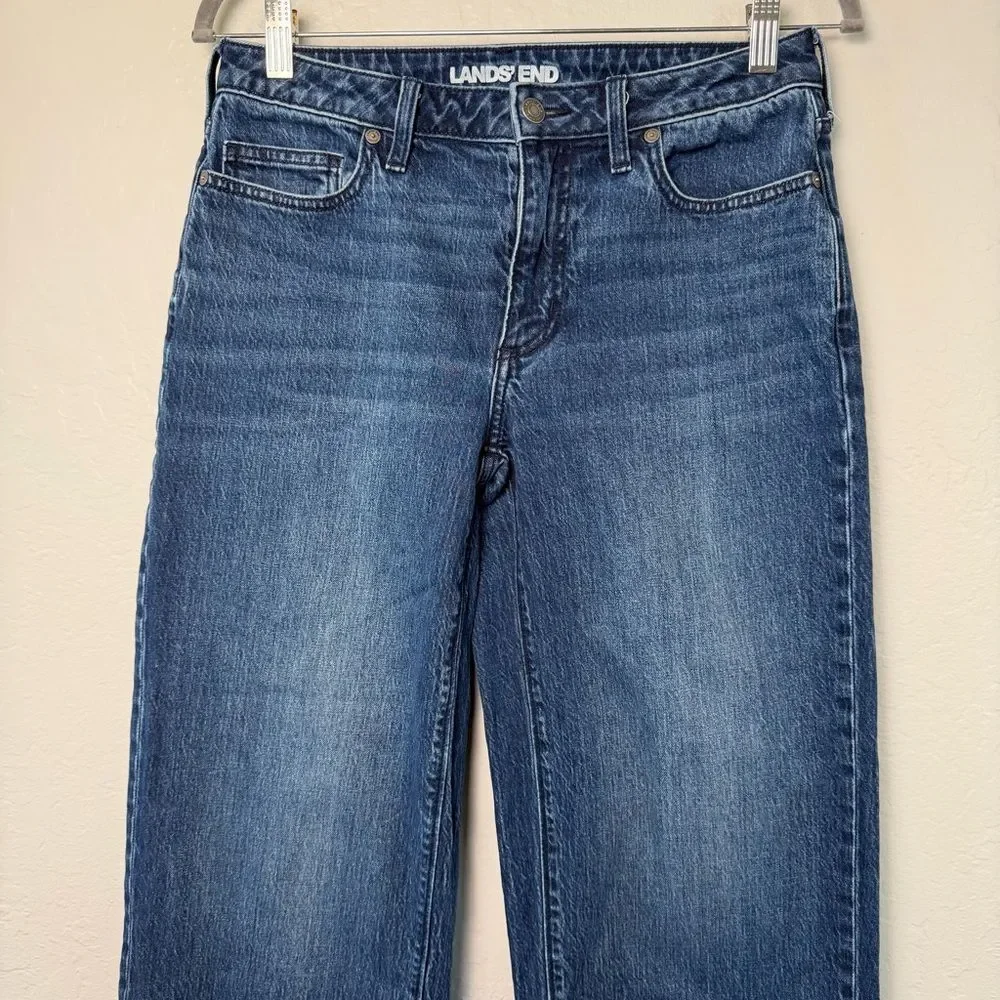 Lands End High-Rise Straight Leg Jeans Dark Indigo 6 Petite Classic